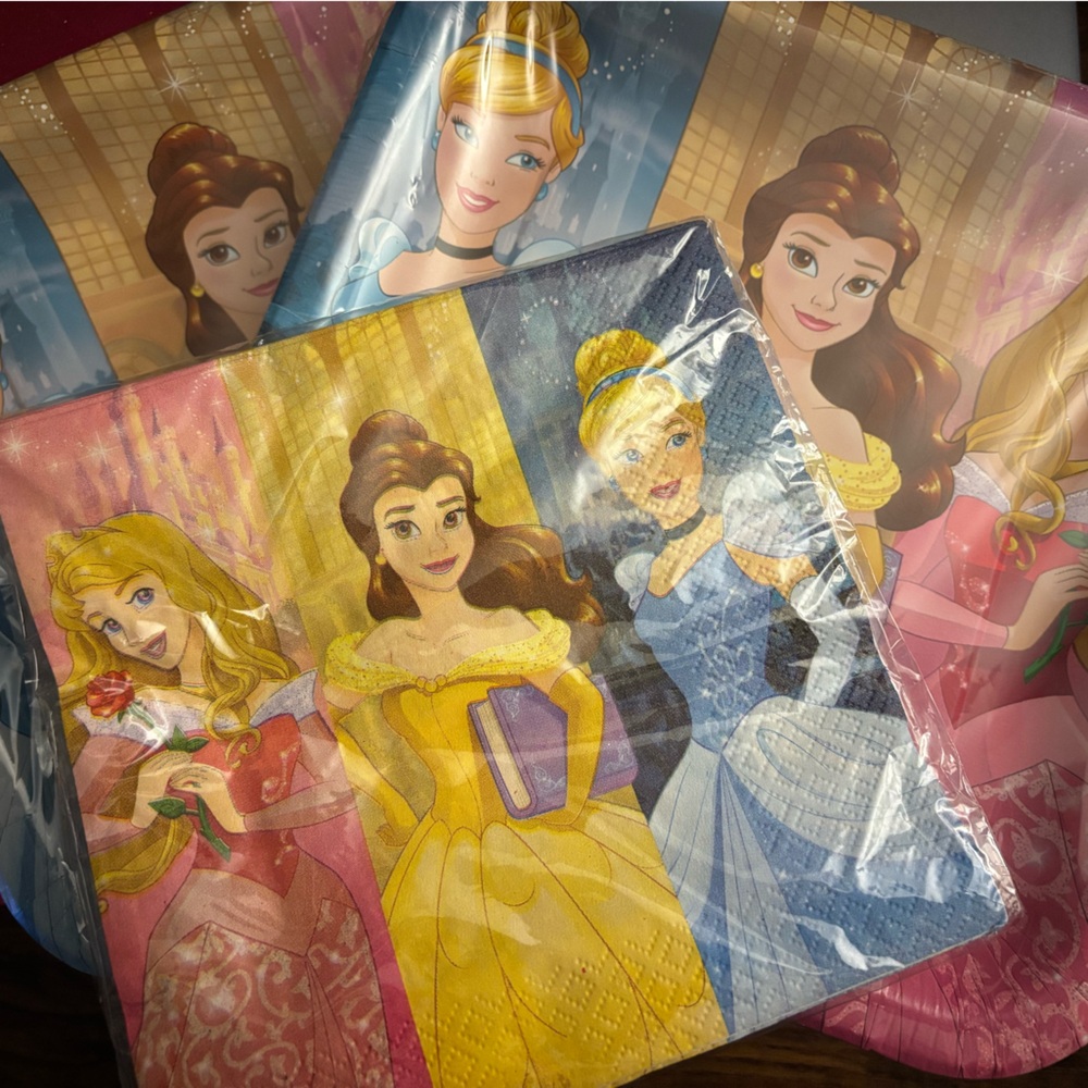 Disney Princess Napkins and Plates- Pink, Blue, Yellow